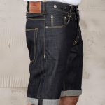 Men's indigo denim shorts in vintage 11oz selvedge denim, front view