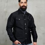 Vintage herenoverhemd van gewaxt katoen in marineblauw, CPO-stijl, vooraanzicht
