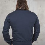 Pike Brothers marineblauwe sweater, detail van het breisel en de kraag