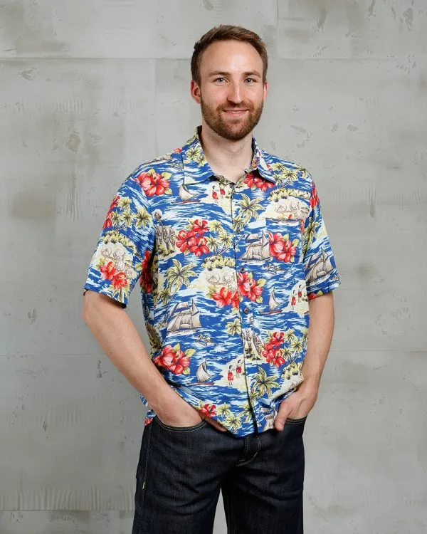 Blauw surfshirt voor heren - Surfshirt uit 1948, willekeurig blauw, Pike Brothers
