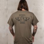 Vintage heren T-shirt van olijfgroen katoenjersey, vooraanzicht