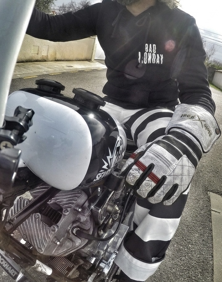 gants cuir moto blancs vintage Shiro Oni Hold Fast