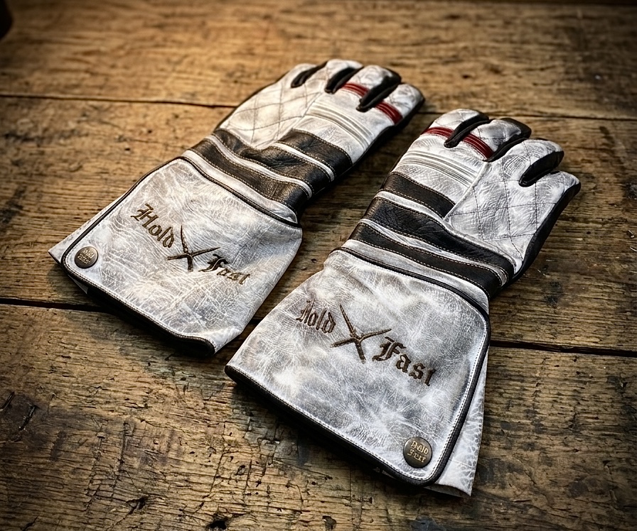 gants cuir moto blancs vintage Shiro Oni Hold Fast