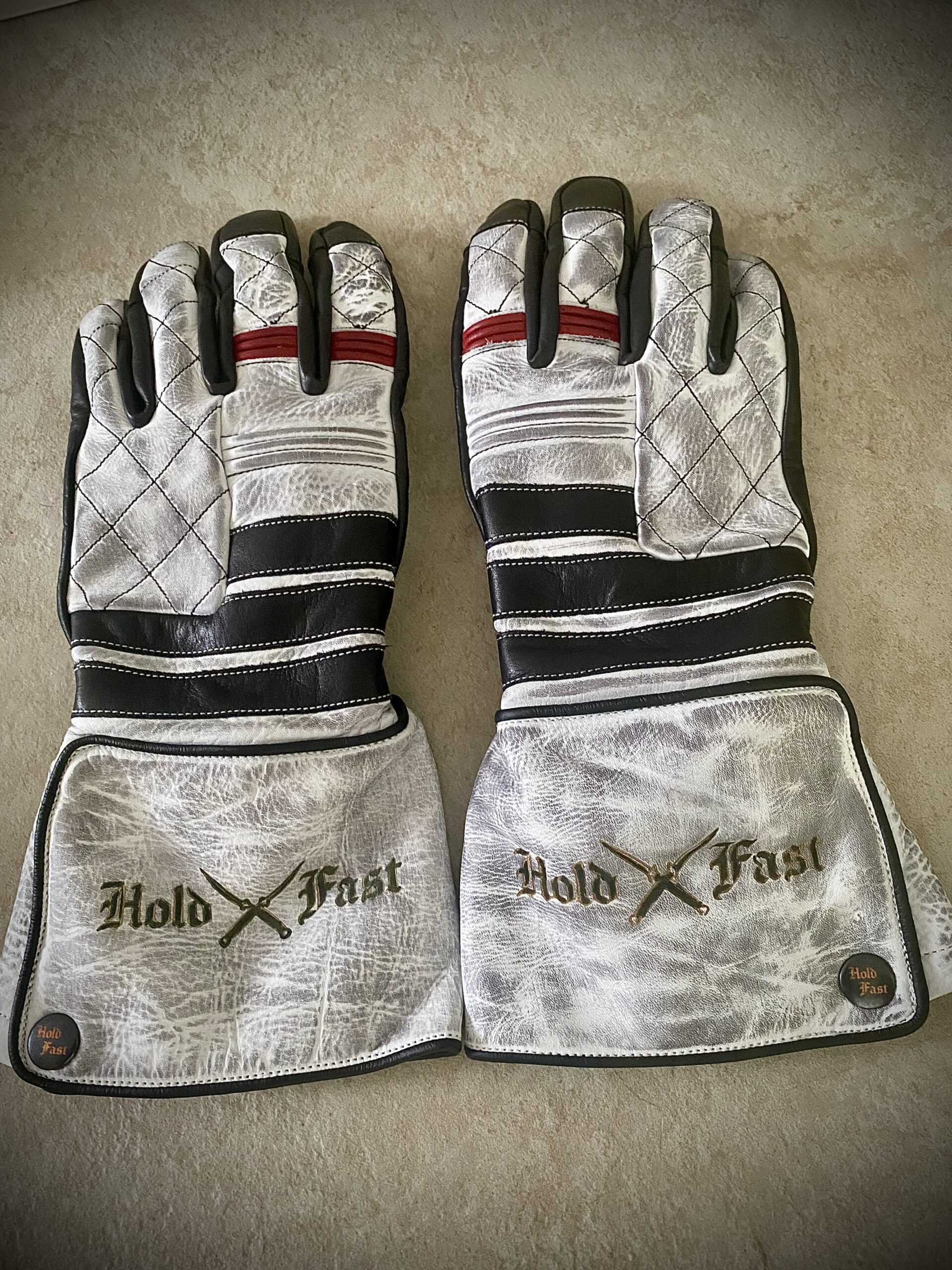 gants cuir moto blancs vintage Shiro Oni Hold Fast