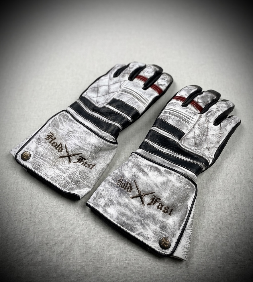 gants cuir moto blancs vintage Shiro Oni Hold Fast