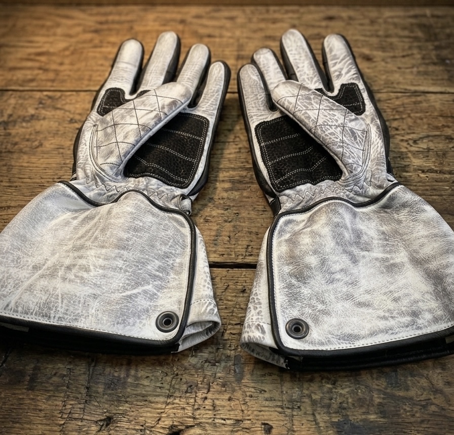 gants cuir moto blancs vintage Shiro Oni Hold Fast