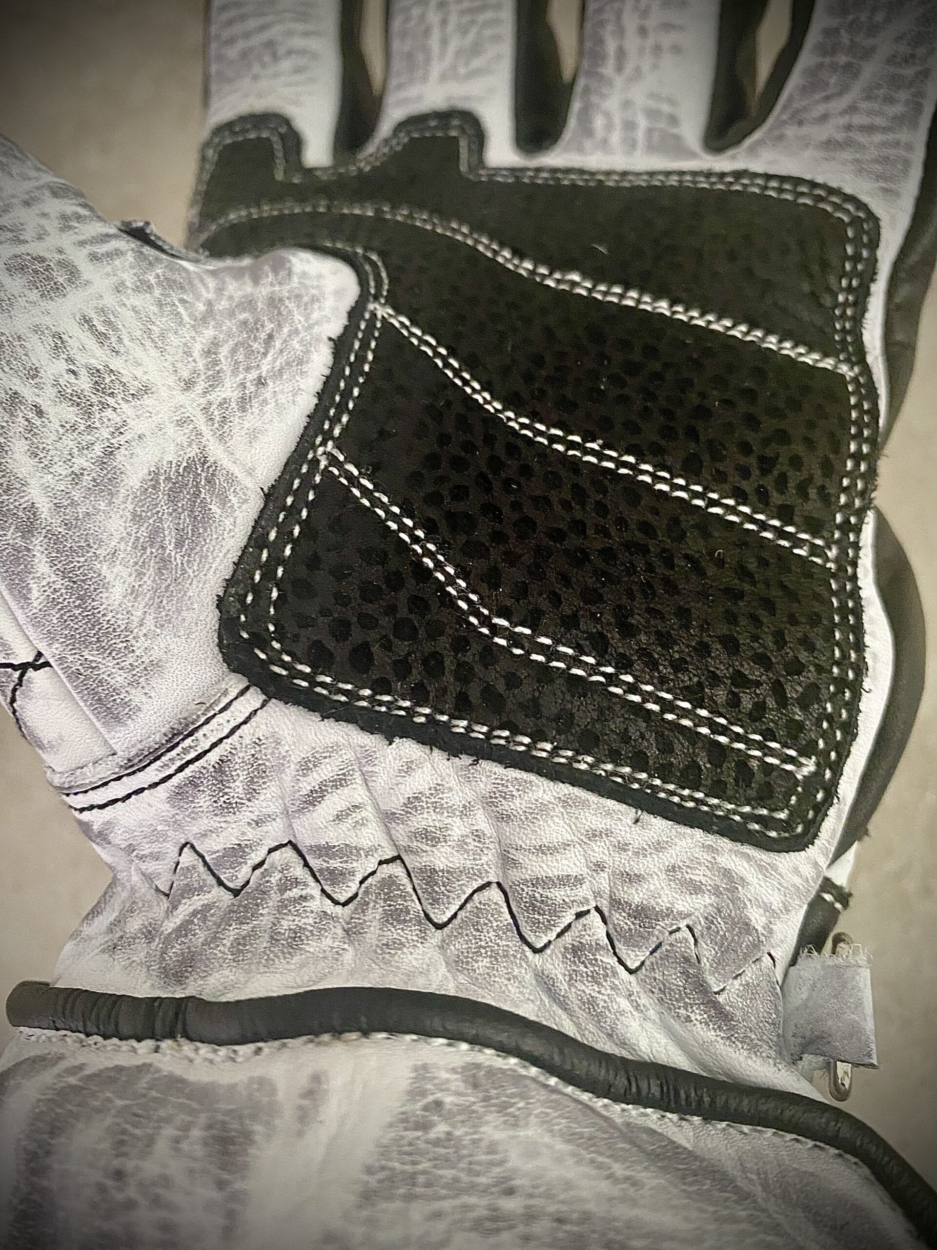 gants cuir moto blancs vintage Shiro Oni Hold Fast