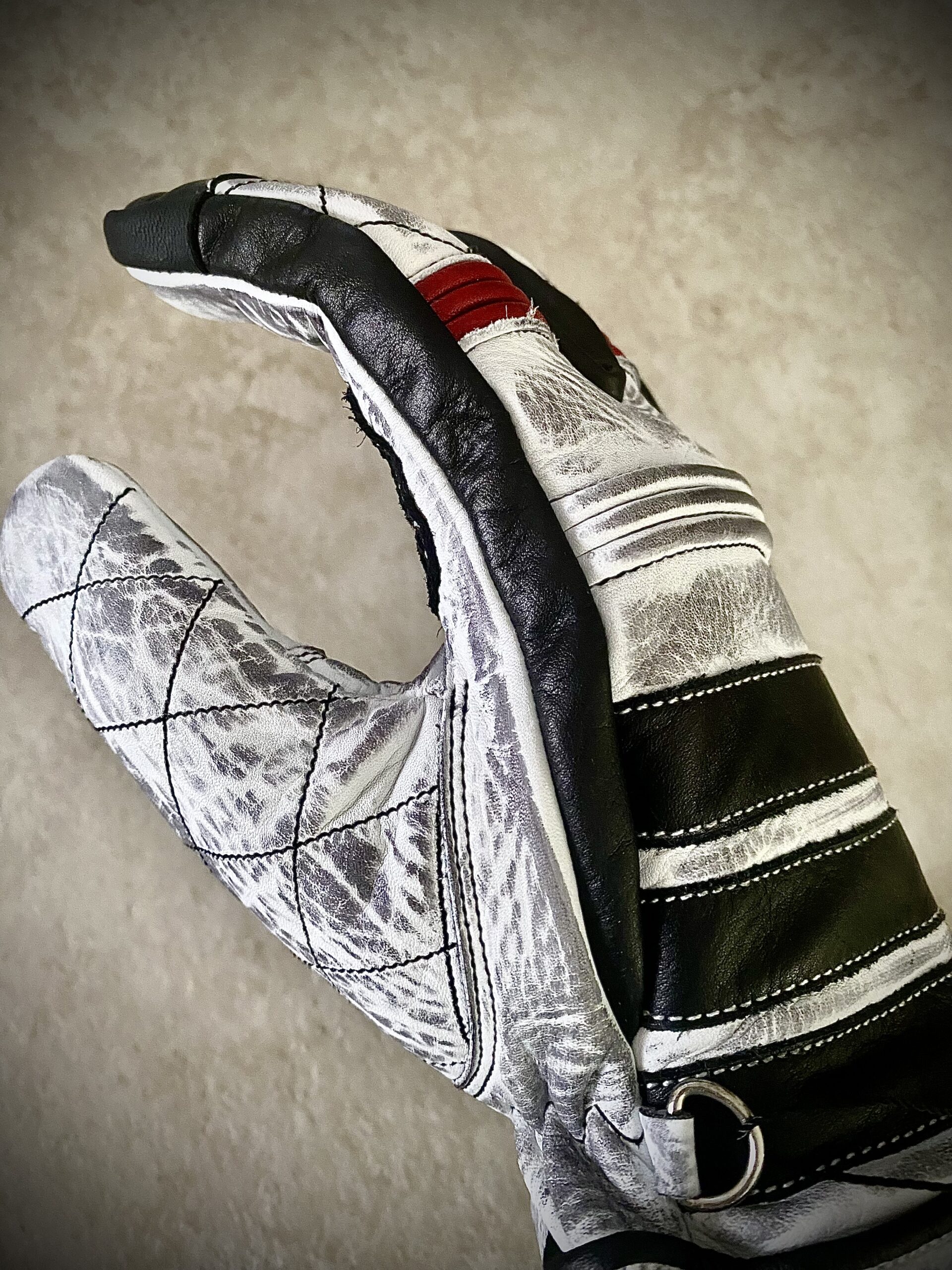 gants cuir moto blancs vintage Shiro Oni Hold Fast