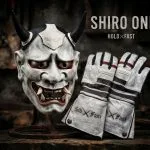 gants cuir moto blancs vintage Shiro Oni Hold Fast
