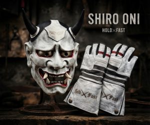 gants cuir moto blancs vintage Shiro Oni Hold Fast