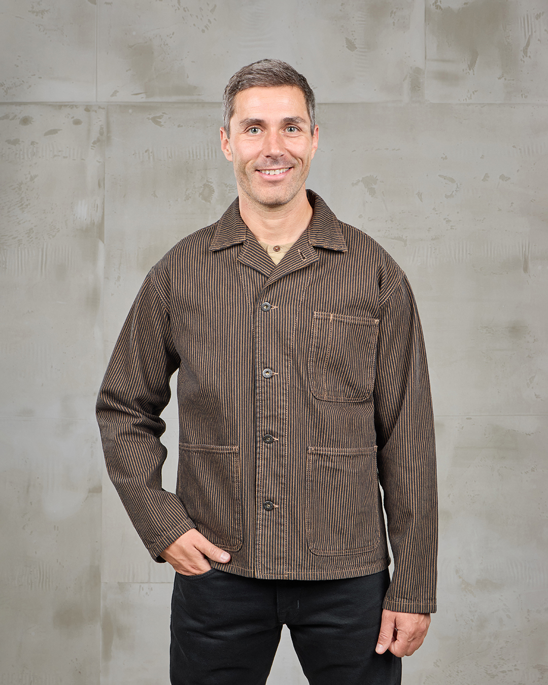 Chemise Utility - 1941 Utility Jacket Hickory Stripe Brown Pike Brothers — vue 1