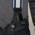 Bretelles bleues 1937 Pike Brothers - détail attaches cuir