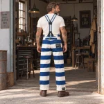 Biker de dos en pantalon Folsom bleu, bretelles 1937 Heavy Duty à jonction arrondie et fixation arrière en cuir noir